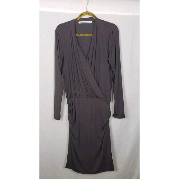 Michael Stars Dresses & Skirts - Michael Stars Dress‎ Large Brown Faux Wrap Ruched Sides Casual Workwear Classy